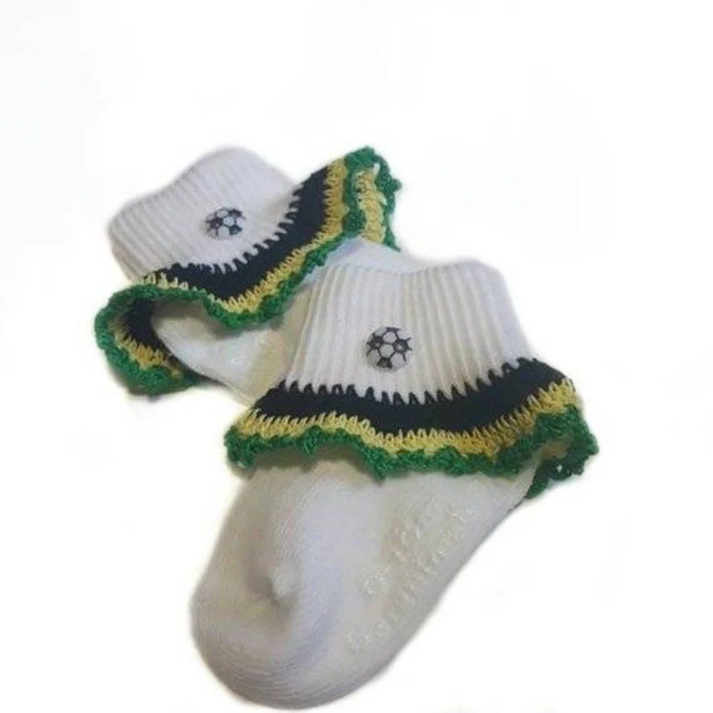 Handmade Crocheted Jamaica Soccer Ball Baby Socks- Size 6-18 Months